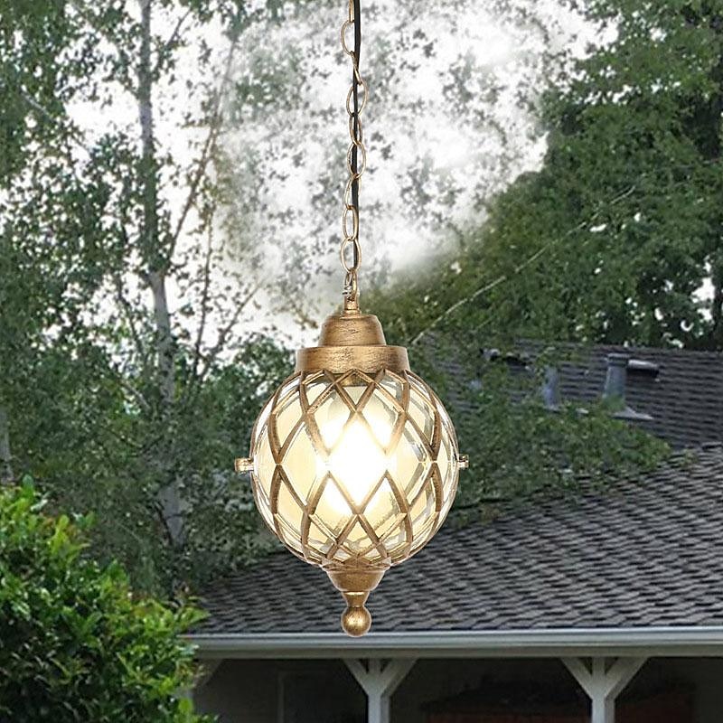 lampade a sospensione per esterni, lampada a sospensione per esterni portico impermeabile lampadario in metallo nero con globo di vetro trasparente con struttura in gabbia di ferro, lanterna esterna del 2025 a $92.99 –P7