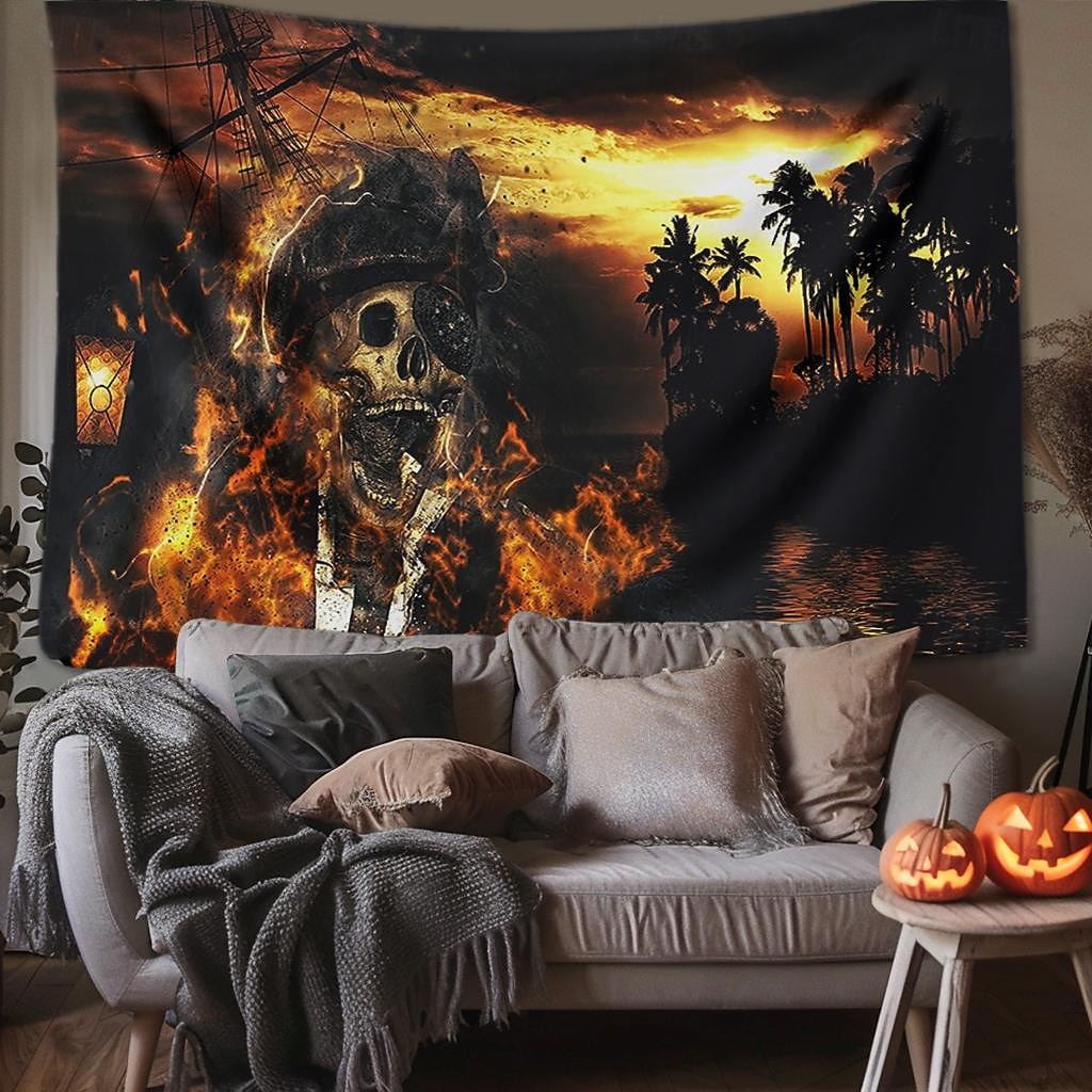 halloween dekorációk gobelin jack o lámpás tök dekor fal művészet nagy függő gobelin falfestmény dekoráció fénykép háttér takaró függöny otthon hálószoba nappali koponya csontváz denevér temető 2025 - $13.99 –P9
