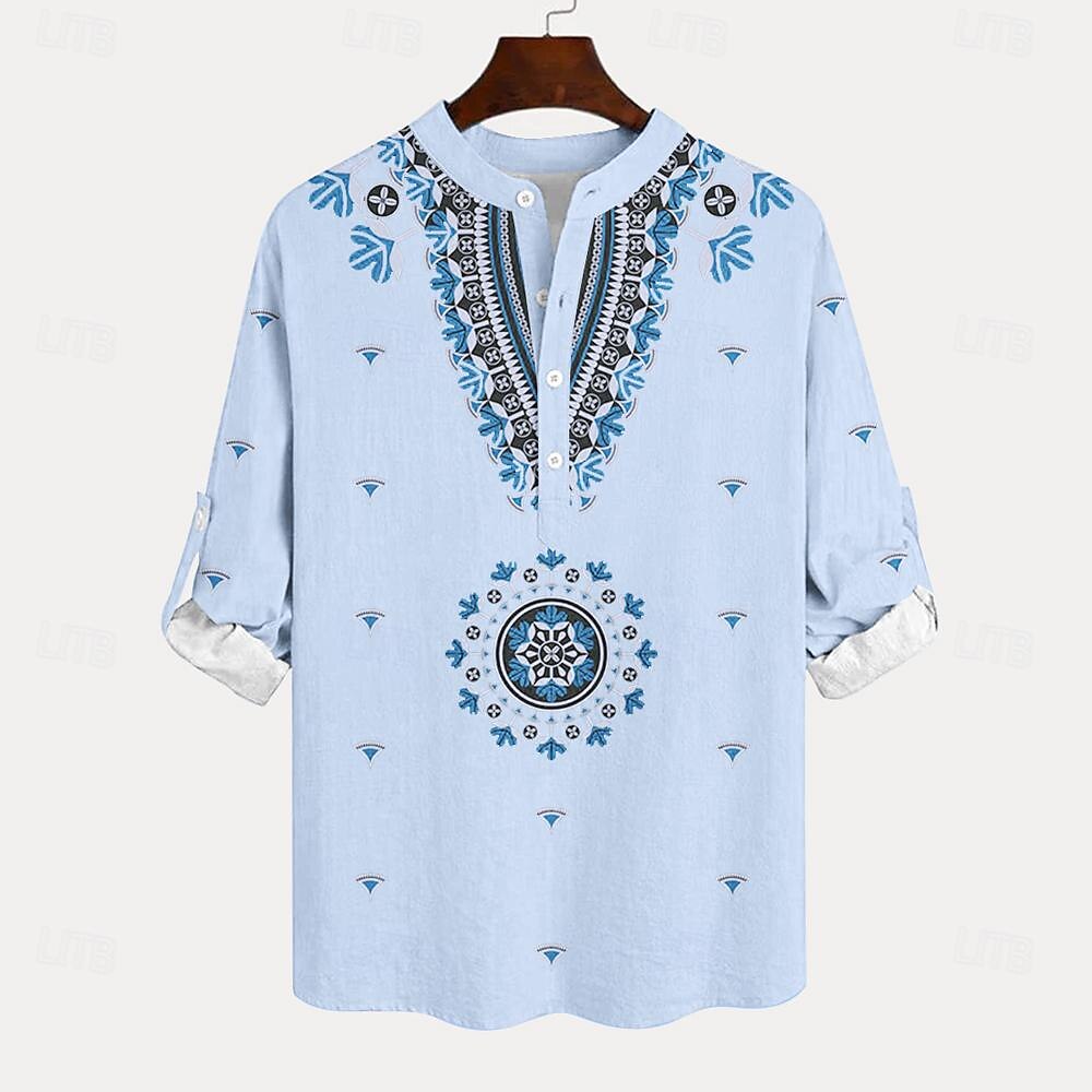 Per uomo Etnico Camicia Camicia con bottoni Camicia Henley Manica lunga Vintage Informale Tribale Da mare Giornaliero Spiaggia Estate Inverno Primavera & Autunno Colletto alla coreana Abbottonare del 2025 a $26.99 –P2