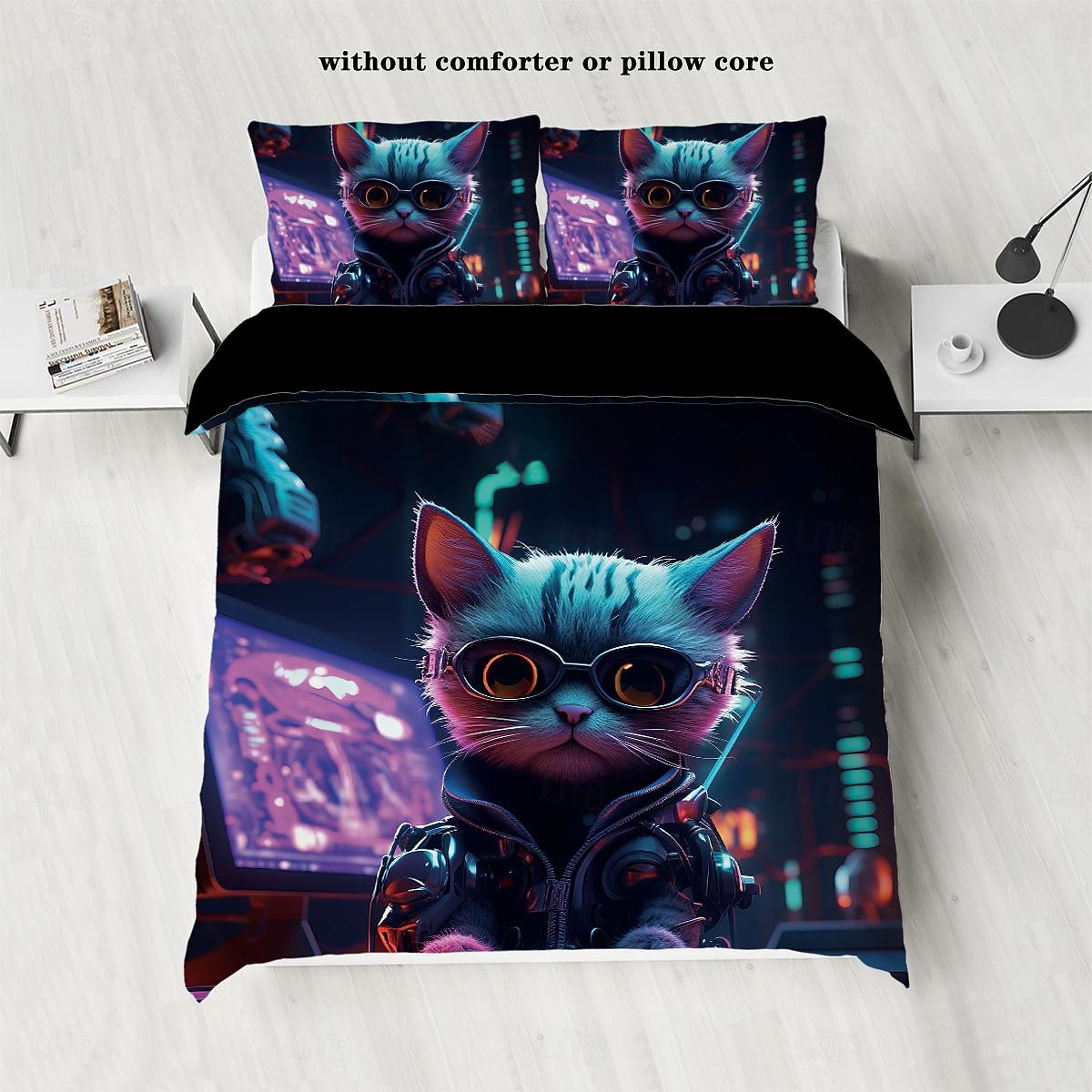 Cyberpunk Style Sci-Fi Animal Duvet Cover Set Includes Duvet Cover and Pillowcases Futuristic and Vibrant Design Soft and Durable Fabric Perfect for Adding an Edgy Touch to Your Bedroom Decor 2025 - $41.99 –P6