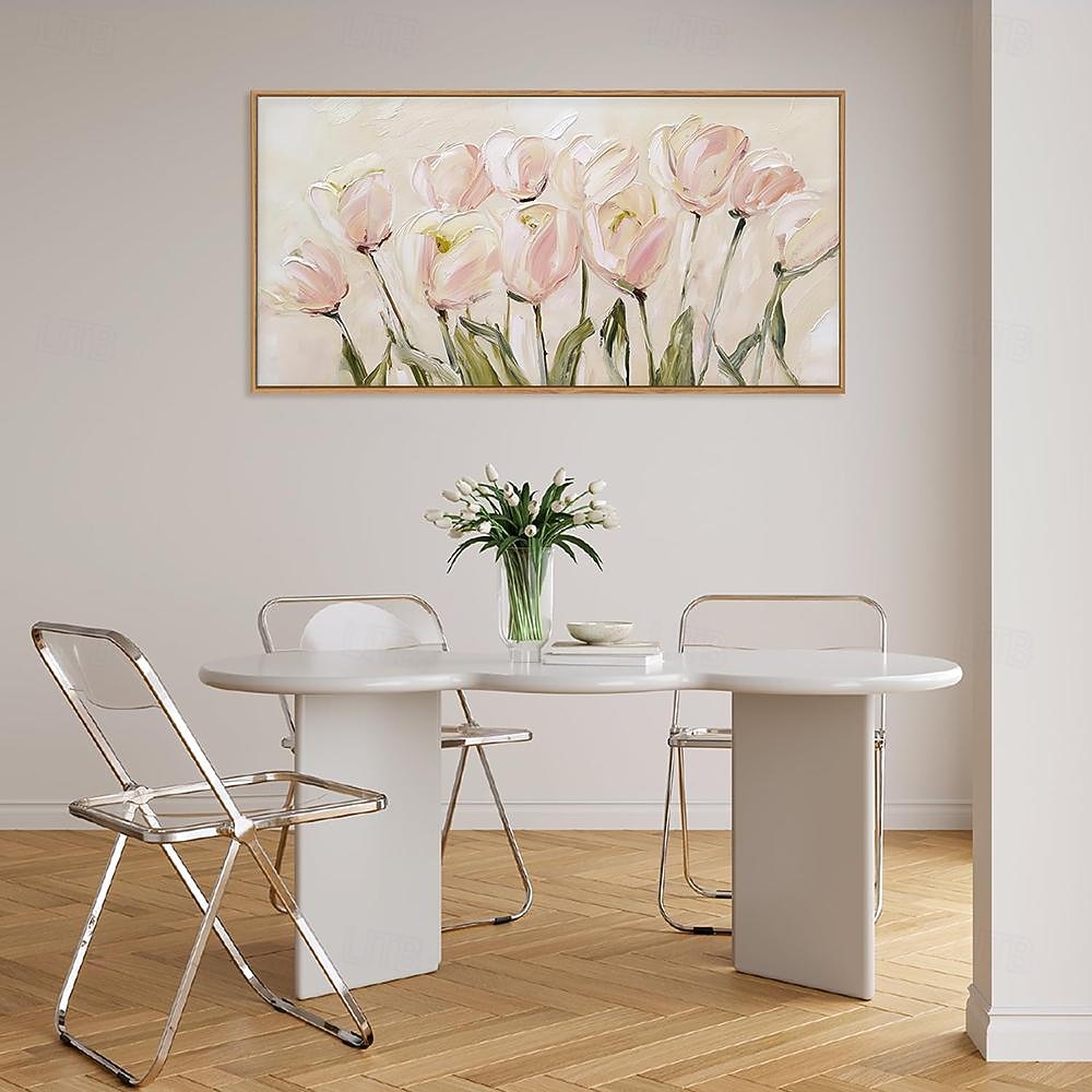 2025年 手作りの油絵キャンバス壁アート装飾モダンな抽象ピンクのユリの花リビングルームホームデコレーションロールフレームなし未延伸絵画  コレクション – $54.99 –P3