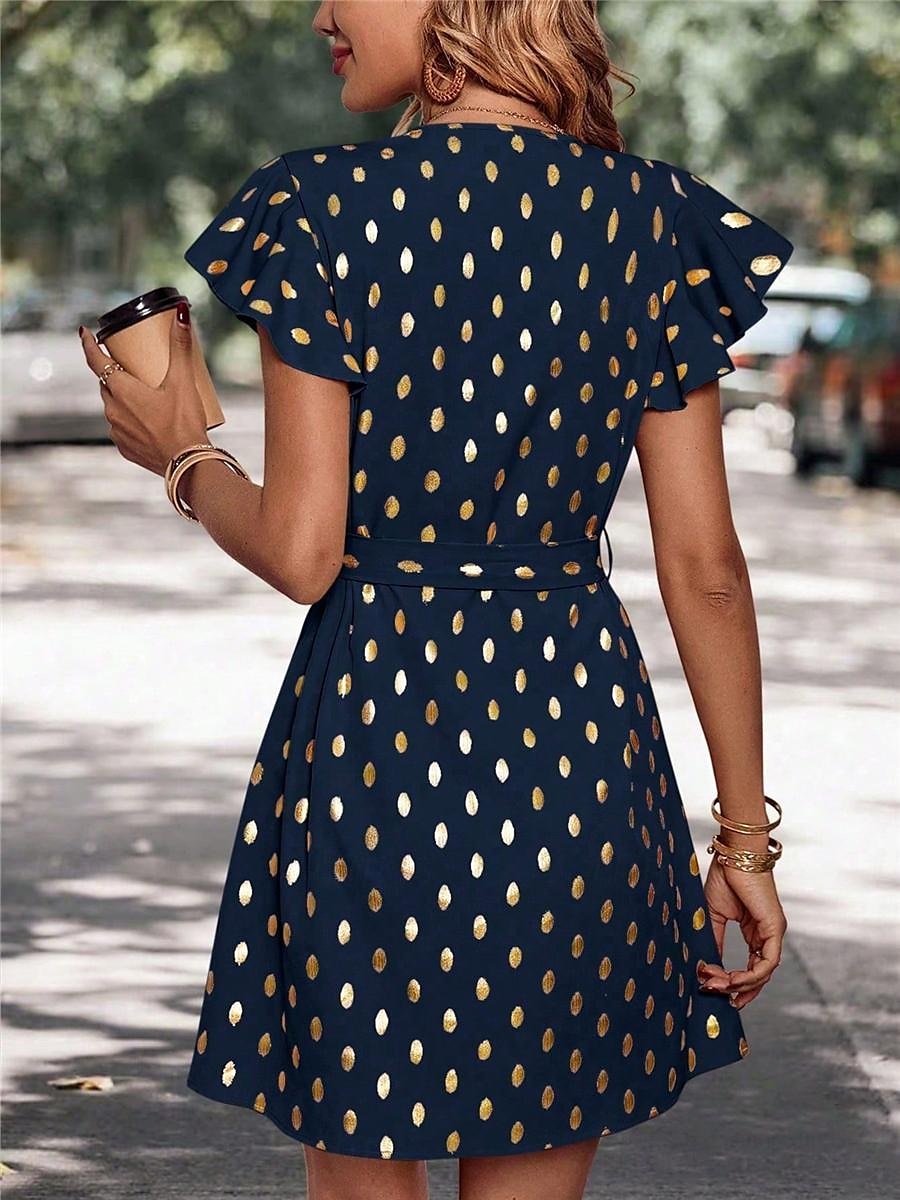 robe décontractée pour femme à pois, fermeture éclair, imprimé, col en V, mini robe élégante, décontractée, rendez-vous quotidien, manches courtes, été de 2025 ? $41.99 –P8