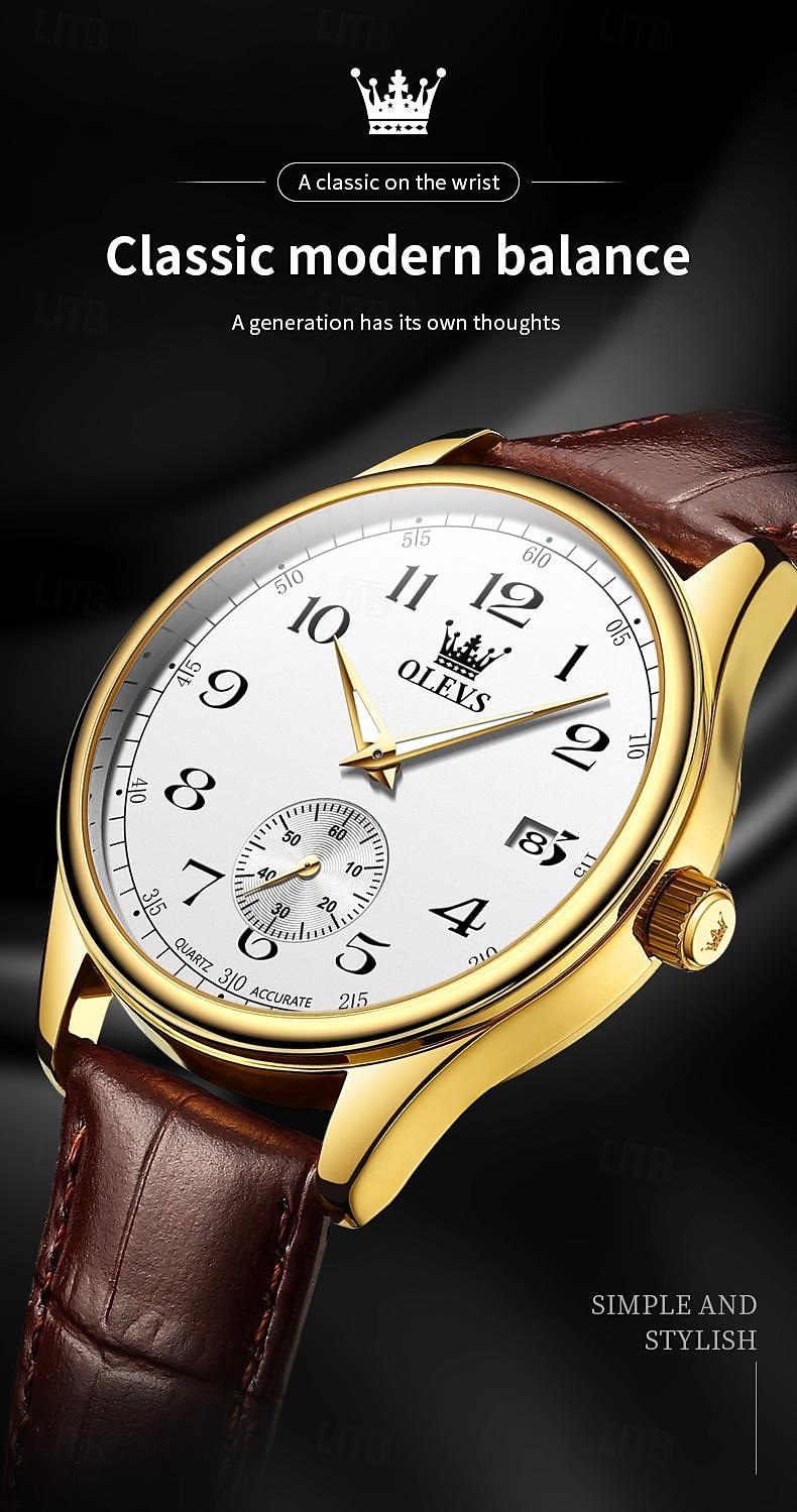 OLEVS Мужчины Кварцевые Минималистский Мода Наручные часы Светящийся Календарь ЗАЩИТА ОТ ВЛАГИ Украшение Кожа Часы 2026 - $28.99 –P1