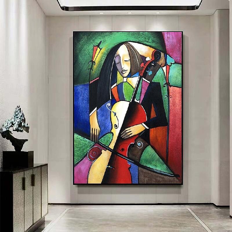das Cellisten-Portraitgemälde - handgemaltes kubistisches Ölgemälde auf Leinwand, handgemaltes Musiker-Geigen-Cello-Gemälde für Schlafzimmer-Wohnzimmer-Kunstwerk 2025 - $116.99 –P3