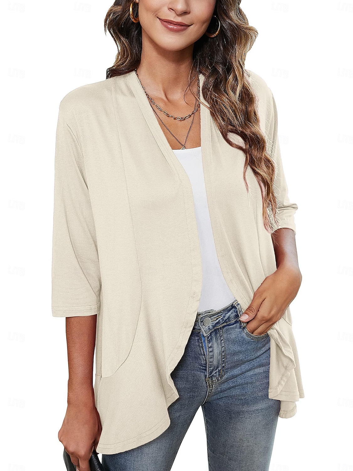 Women's Blouse Ruffle Cardigan Work Elegant Stylish Modern 3/4 Length Sleeve Black Summer Spring 2026 - $29.99 –P2