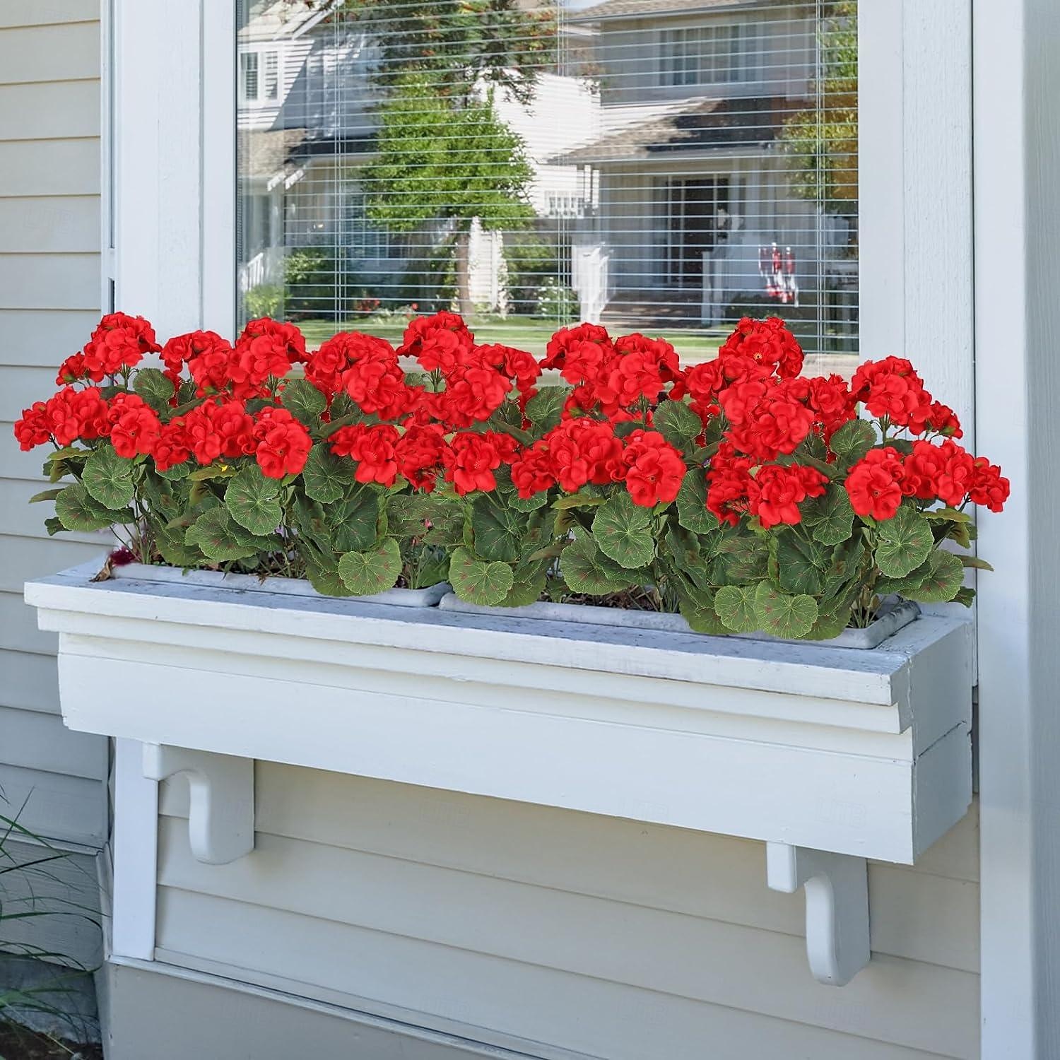 keinotekoinen punainen geranium silkkikukkia ulkokasvin pensas 2 nippua tekokukkia pelargonioita ulkokäyttöön kukka kodin sisustukseen sisäpuutarha patio maljakko hauta hautausmaa pöydän keskiosat 2025 - $15.49 –P7