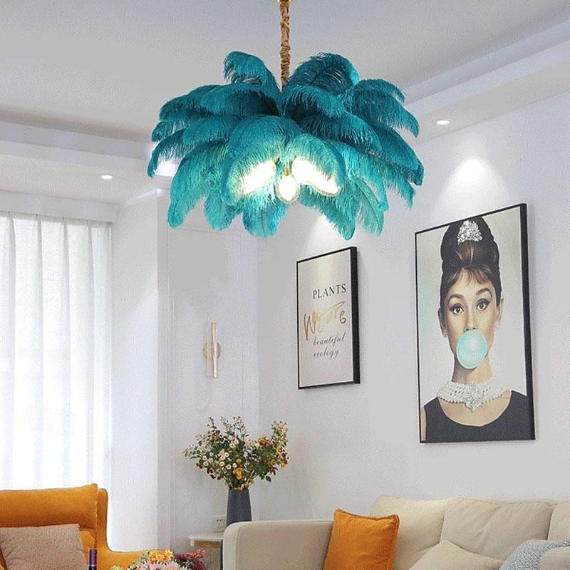 LED Pendant Light Chandelier Gorgeous Extra Large 80cm Ostrich Feather Bouquet 5-light Pendant Light Romantic Mounted Lighting Fixture for Restaurant Bedroom Chain Adjustable 2025 - $464.39 –P3