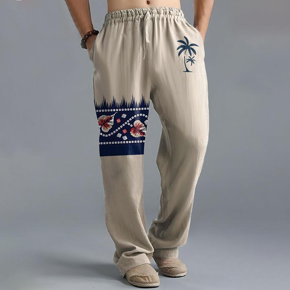 Pánské S lístky Kokosový strom Rostliny Plátěné kalhoty Kalhoty Volné kalhoty Středně vysoký pas prázdniny Havajské Etnický styl Venkovní Streetwear Elastický pas Jaro & podzim Podzim zima Trávov 2025 - $28.99 –P4
