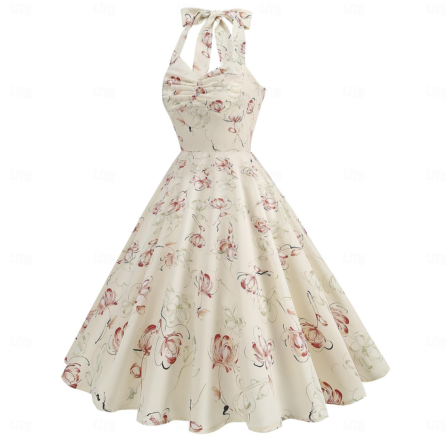 Retró 1950-es Rockabilly Térdig érő Swing ruha Flare ruha Pánt Virágos Kockás A-vonalú Női Farsang Vakáció Alkalmi / Napi Retro témájú buli Felnőttek Ruha Tavaszi nyár 2025 - $46.99 –P18