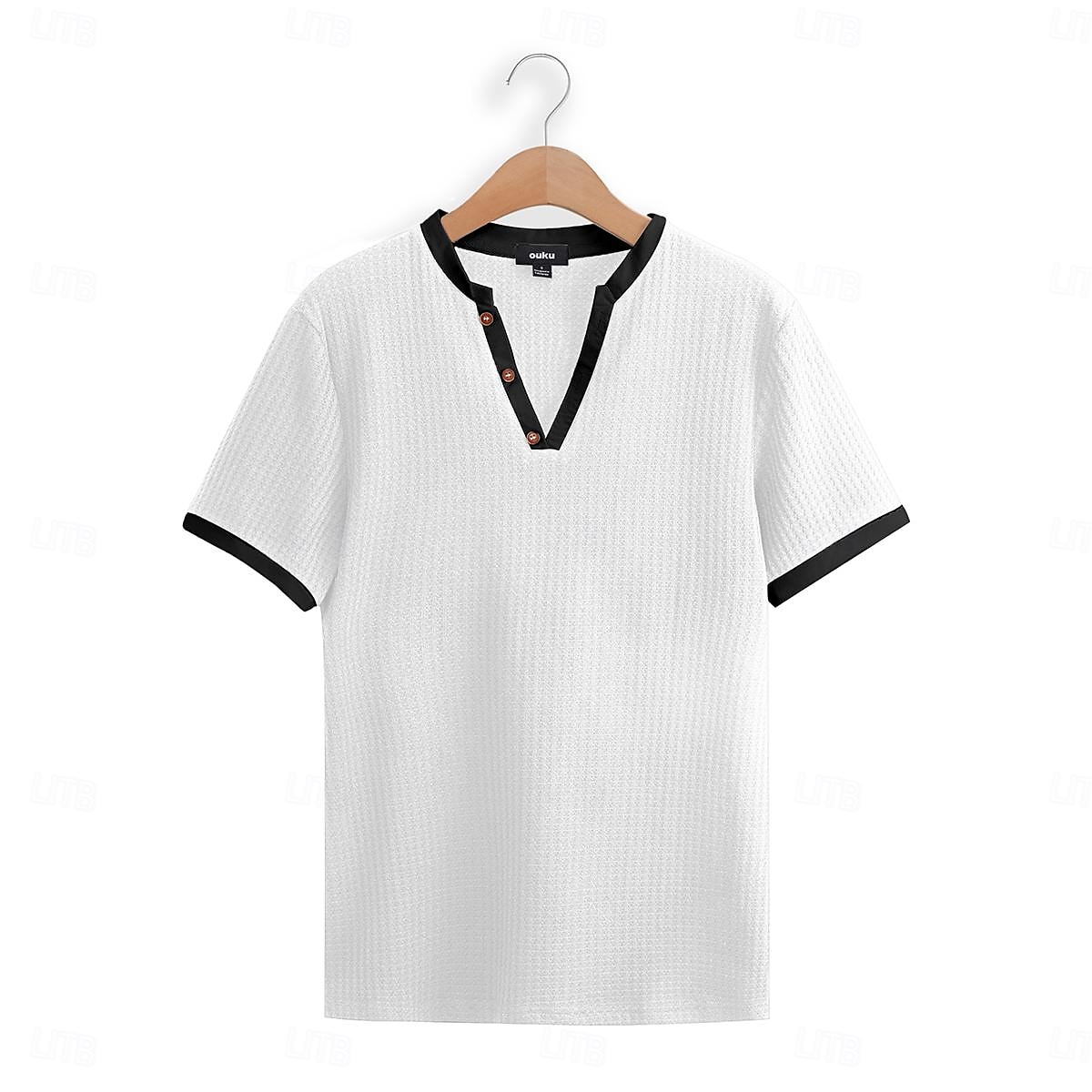 Per uomo Camicia Henley Waffle T-shirt in maglia waffle T-shirt Tinta unica A V Esterno Informale Manica corta Pulsante Lavorato a maglia Abbigliamento Di tendenza Originale Comodo del 2025 a $17.99 –P2