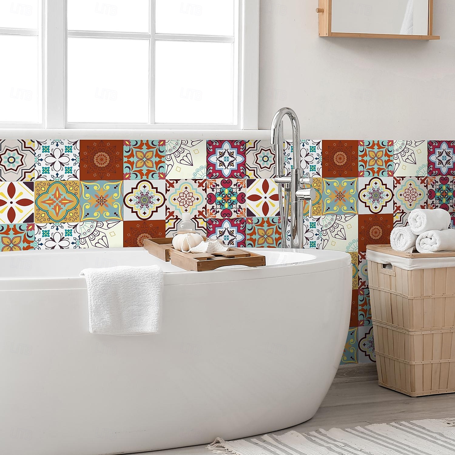 24 pegatinas de azulejos de estilo marroquí, calcomanías de pared de PVC con película de cristal engrosada, impermeables &Decoración de pared de azulejos retro extraíbles y a prueba de aceite para 2025 - $10.99 –P5