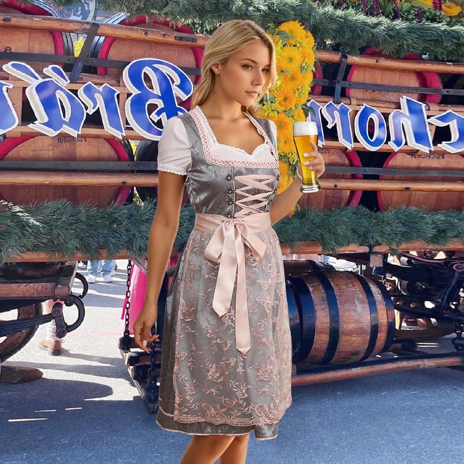 Oktoberfest Kleid Dirndl Trachtenkleider Dienstmädchen Bayerisch Deutsch München Wiesn Damen Stoff im traditionellen Stil Ohne Bluse 2025 - $68.99 –P2