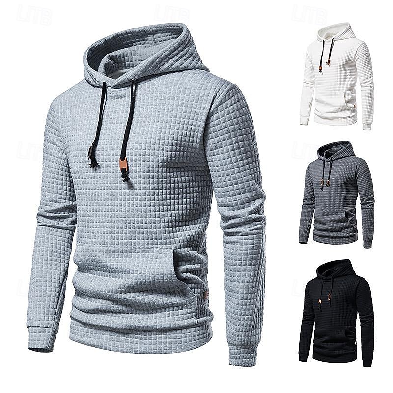 Herr Våffla hoodies Huvtröja Svart Vit Ljusgrå Mörkgrå Huva Slät Ficka Sport & Utomhus Dagligen Helgdag Polyester Streetwear Grundläggande Ledigt Vår & Höst Kläder Pull Tröjor Långärmad 2025 - $24.99 –P1