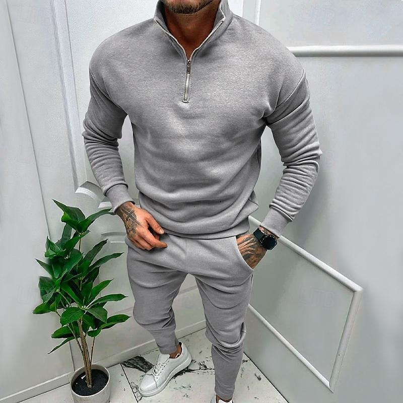 Per uomo Tuta Da Ginnastica Tuta da ginnastica Felpa con cerniera a un quarto Aalbicocca Nero Bianco Rosso Grigio chiaro Colletto Mao Liscio 2 pezzi Sportivo Giornaliero Per eventi Streetwear del 2025 a $31.99 –P7