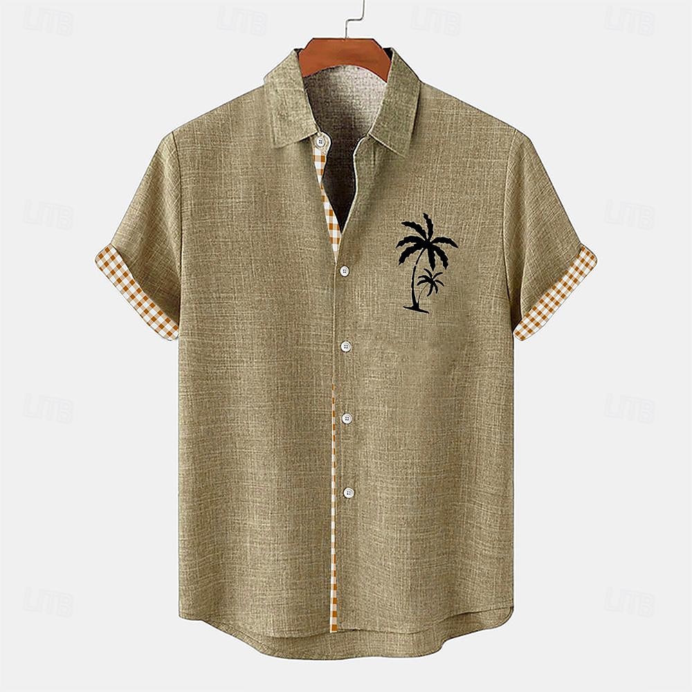 Per uomo Camicia camicia di lino Camicia da spiaggia Camicia hawaiana Albero di cocco Esterno Da mare Blu marino Blu Verde Kaki Maniche corte Collo ripiegabile Estate Abbigliamento del 2025 a $24.99 –P5