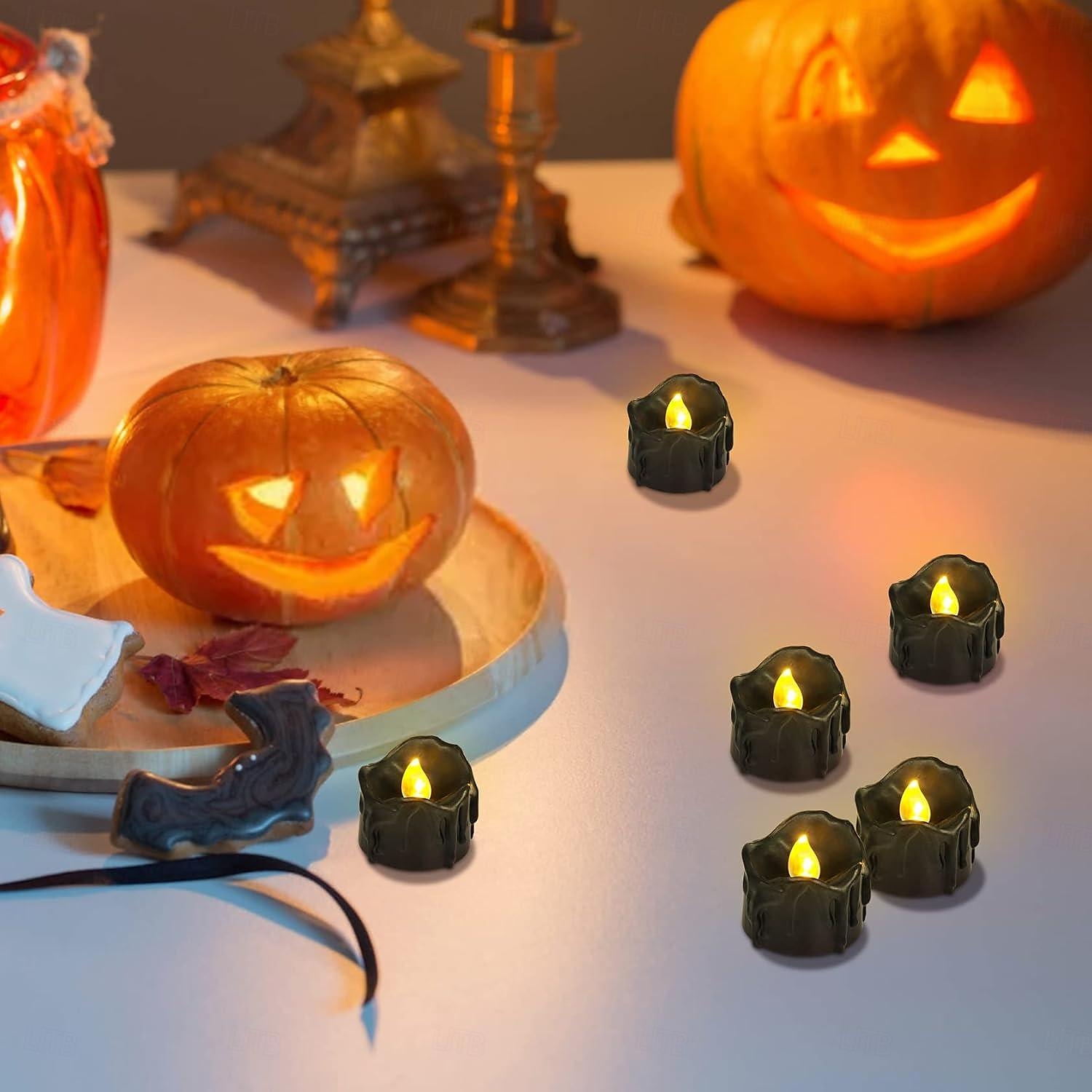 12st svarta led värmeljus halloween nattlampor levande ljus utomhus inomhus trädgård halloween inredning halloween elektriska ljus batteridrivna halloween lyktor semester fest dekorationer 2025 - $20.99 –P7