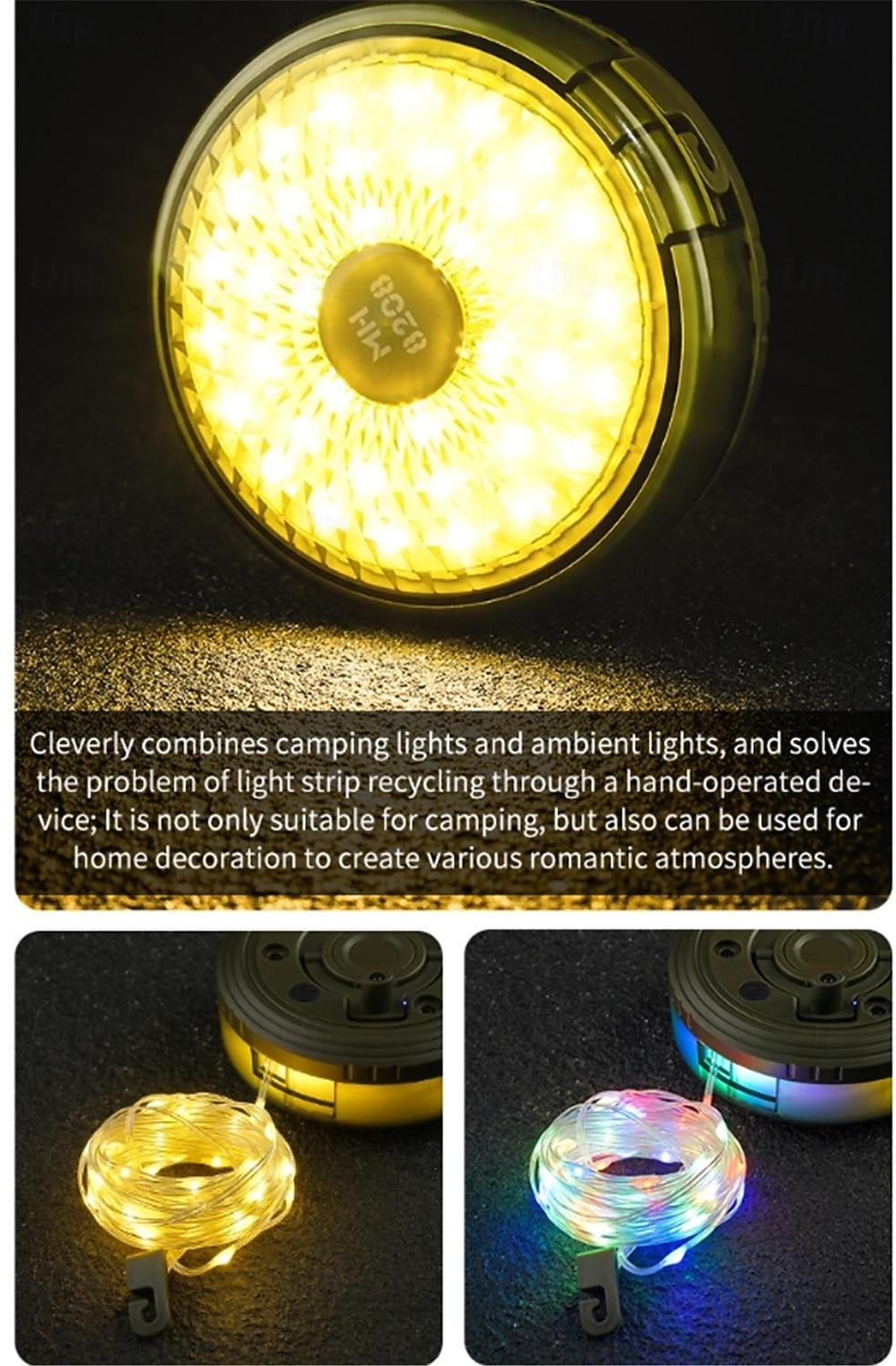 2025年 2-in-1 キャンプ ライト LED リール ストリング ライト 屋外 キャンプ ランプ リサイクル可能 LED 雰囲気 ライト ガーデン テント ルーム 装飾用  コレクション – $37.99 –P4