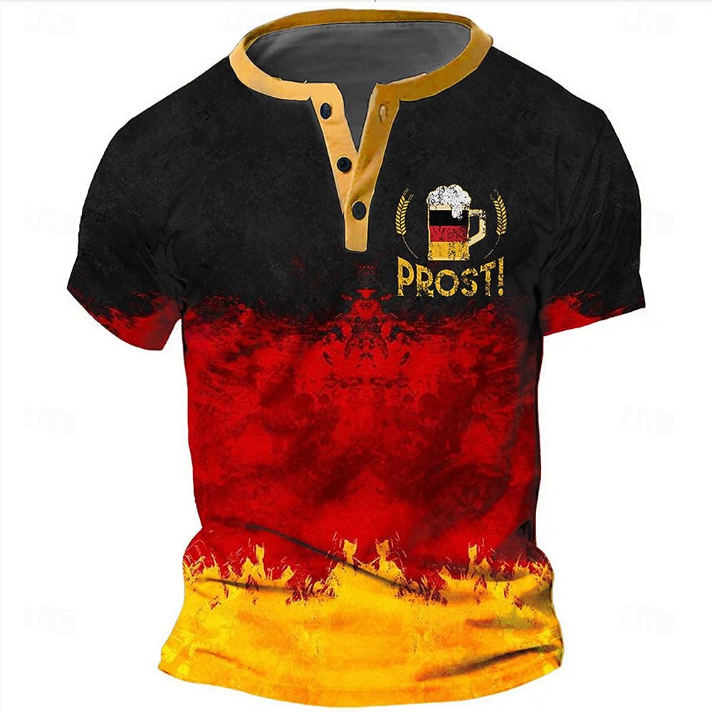 Herre Oktoberfest øl Tysk flagg T skjorte Henly-skjorte Kortermet 3D-utskrift Designer Retro / vintage Avslappet Daglig Gate Sommer Vår Svart Henley Henley T-skjorte 2026 - $24.99 –P1