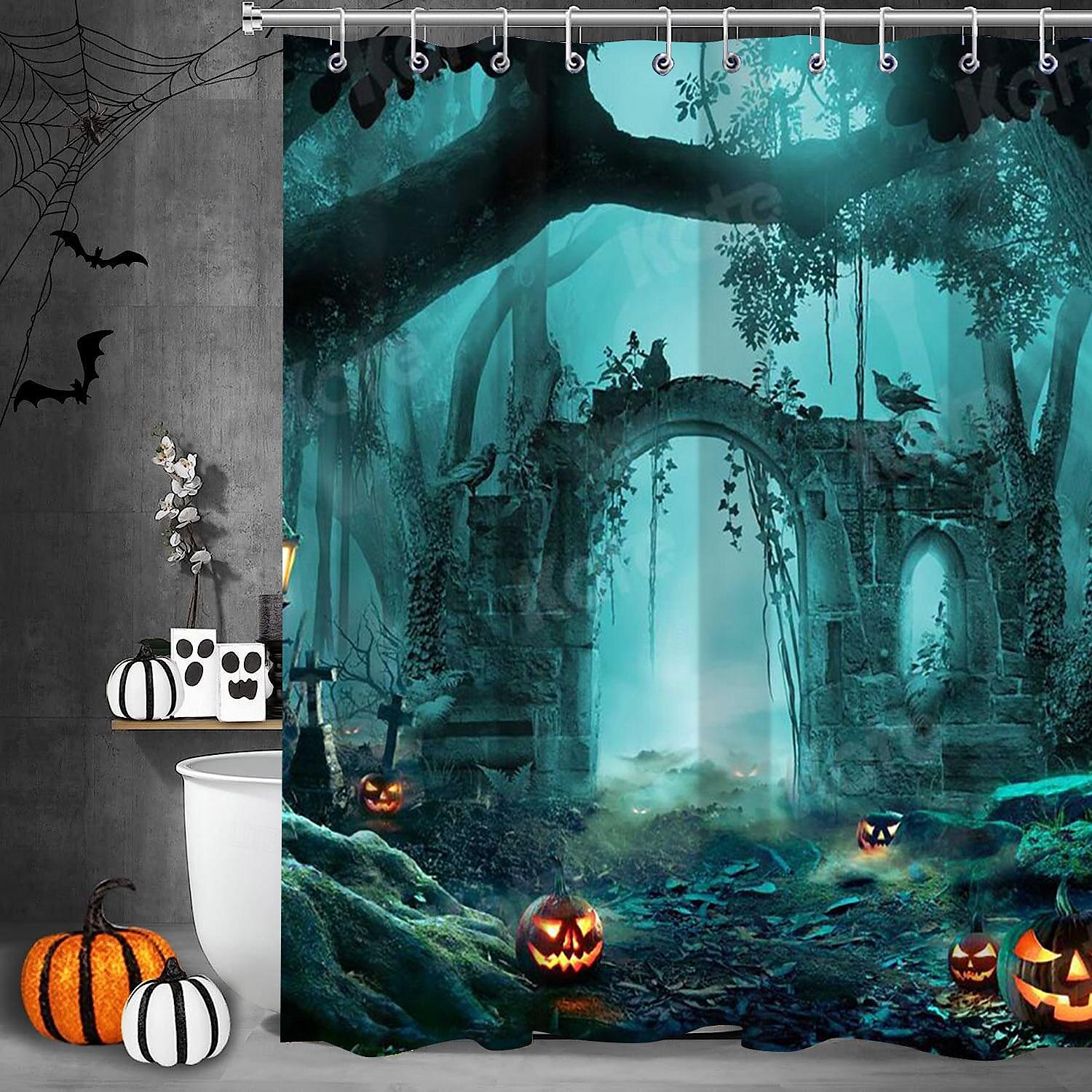 Halloween Shower Curtain with Hooks for Bathroom Shower Curtain  Bathroom Decor Set Polyester Waterproof 12 Pack Plastic Hooks Skull Heads 2025 - $19.99 –P2