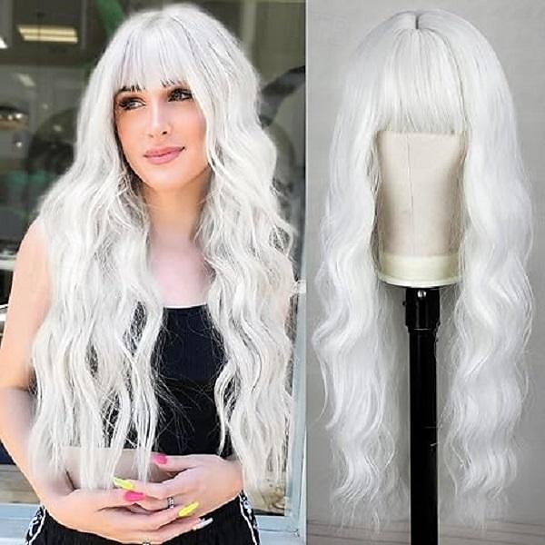 Perruques avec frange perruque longue ondulée pour femmes perruques avec frange en fibres synthétiques résistantes à la chaleur perruques cosplay de fête Halloween de 2025 ? $19.49 –P2