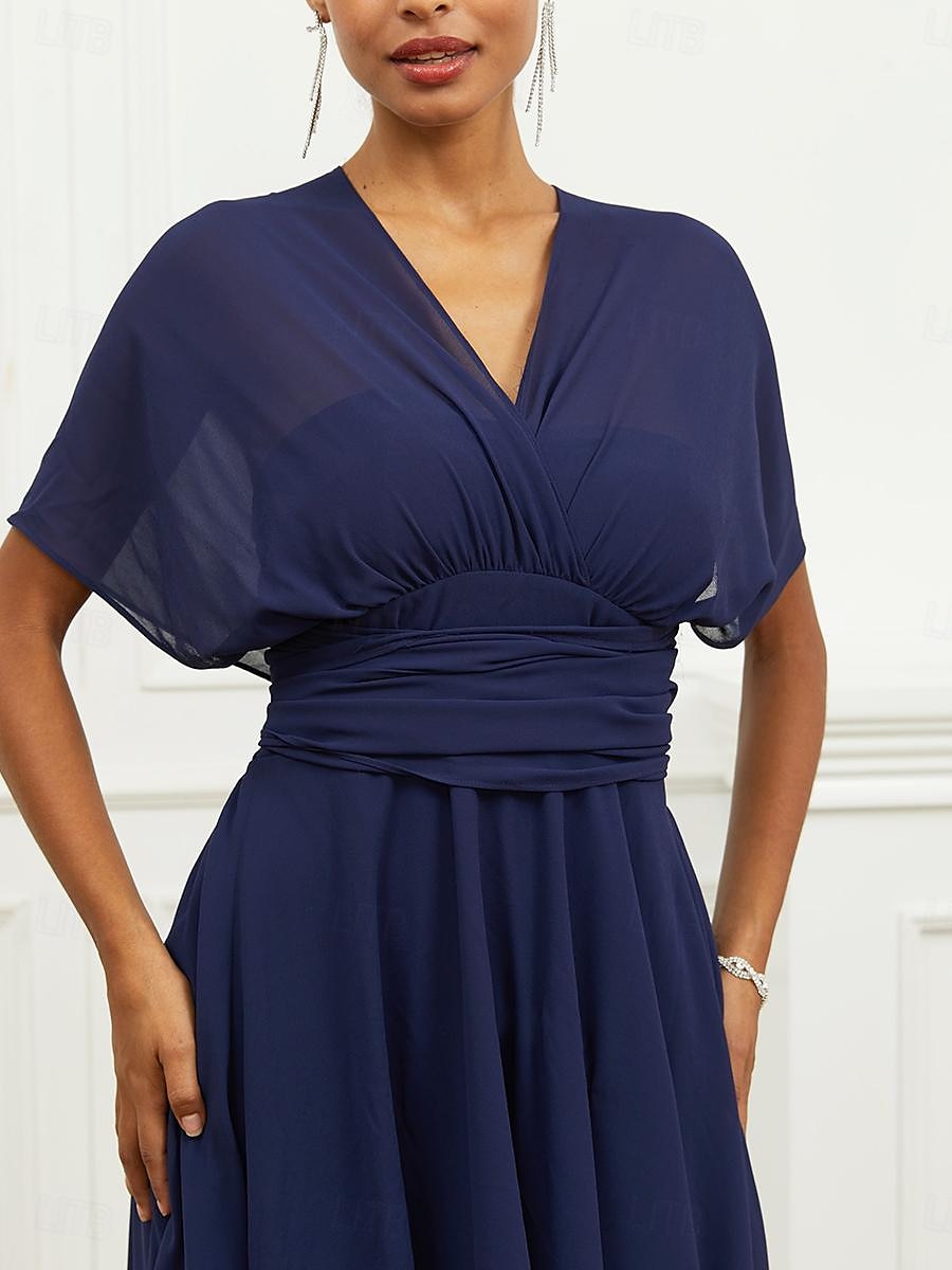 Robe Trapèze Femme Robe mi-longue Ruché Ceinturé robe demoiselle d honneur Soirée Cocktail Elégant Grande occasion Une Epaule Sans Manches Ample bleu marine S M L XL 2XL de 2025 ? $63.99 –P11