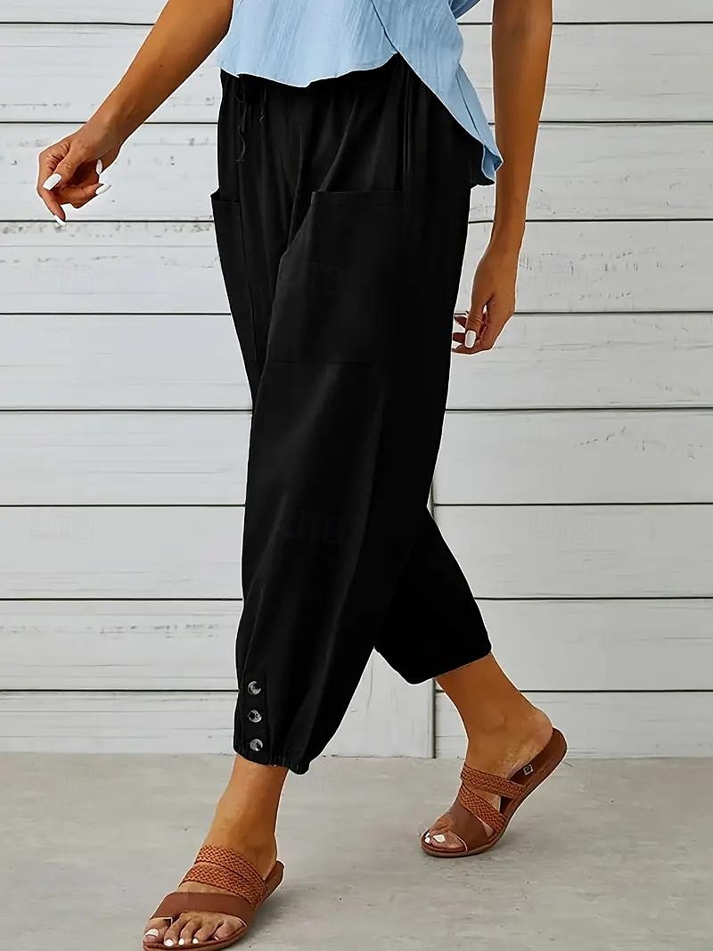 Femme Taille EU / US Large Sarouel Décontractées Pantalon Harlem Longueur genou Taille haute Couleur Pleine Poche Sarouel Respirabilité Extérieur Non Elastique Extérieur Casual Quotidien Noir de 2025 ? $18.99 –P2