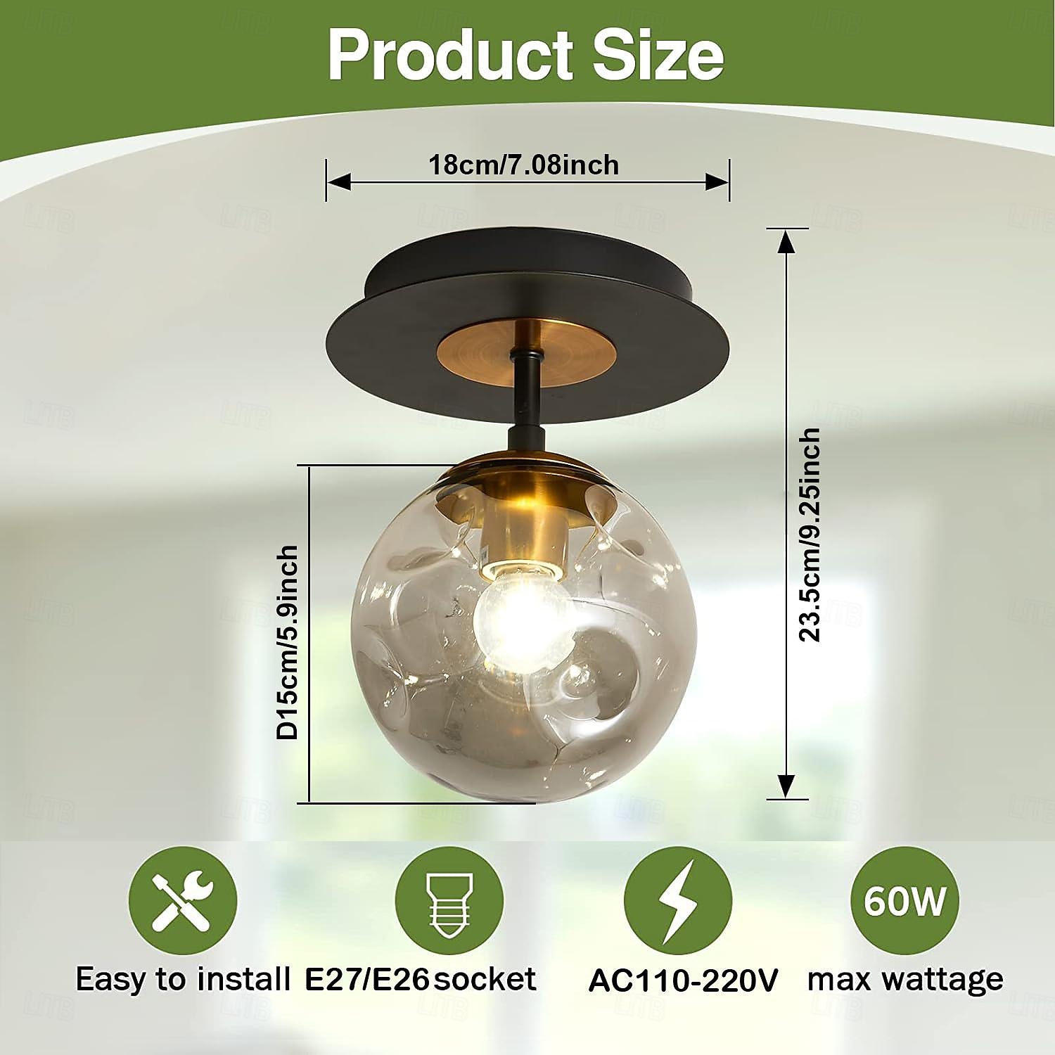 LED Ceiling Lights 3-Color Light Source 18/41cm 1/3-Light Vintage Semi Flush Mount Ceiling Light Fixture with Glass Globe E26/E27 Black Ceiling Light for Hallway Stairway Porch Entryway Kitchen Bedroom Laundry Farmhouse 110-240V 2025 - $86.99 –P1