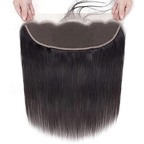 Chiusura frontale in pizzo 13x4 parte libera da orecchio a orecchio chiusura in pizzo brasiliano serico frontale estensione dei capelli umani chiusura frontale pre-pizzicata 10-20 pollici colore nero del 2025 a $99.99 –P5