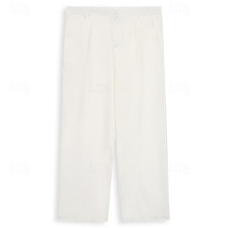 Voor heren Pakken Broek Wijde broek Vrijetijdsbroek Geplooide broek Breed Been Voorvak Recht been Effen Comfort Ademend Bruiloft liiketoiminta Strand Modieus Basic Ruim Passend Zwart Wit 2025 - $28.99 –P1