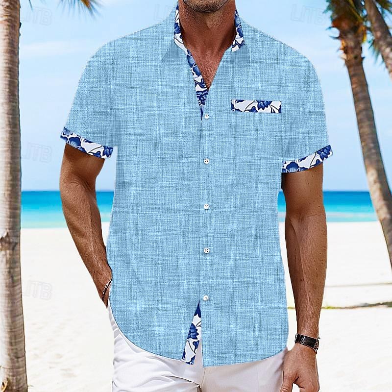 Per uomo Camicia camicia di lino Camicia estiva Camicia hawaiana Color Block Da mare Curise Nero Bianco Rosa Blu marino scuro Manica corta Con colletto Primavera estate Abbigliamento Collage del 2025 a $22.99 –P7