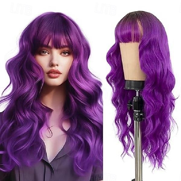 lunghe parrucche bionde con riga centrale parrucca ondulata con frangia parrucca sintetica in fibra naturale resistente al calore per feste evento cosplay uso quotidiano parrucche di carnevale del 2025 a $25.99 –P2