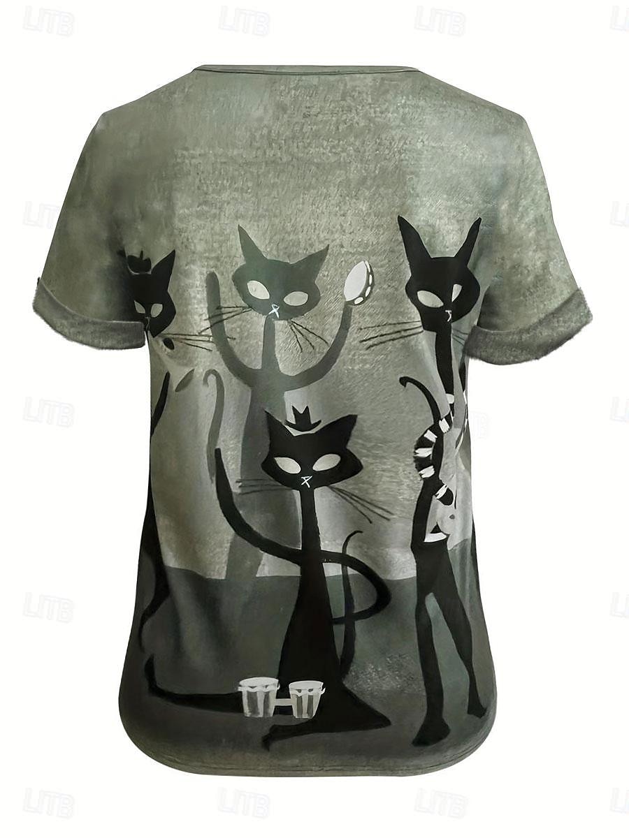 Camiseta de mujer con estampado casual, manga corta, cuello en V, para uso diario, roja, azul, verde, para verano 2025 - $19.99 –P2