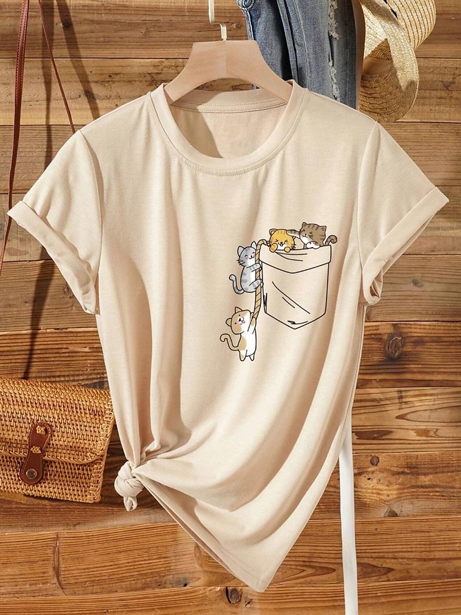 tricou damă tricou 100% bumbac zilnic casual cu mânecă scurtă de vară alb murdar 2025 - $27.99 –P1
