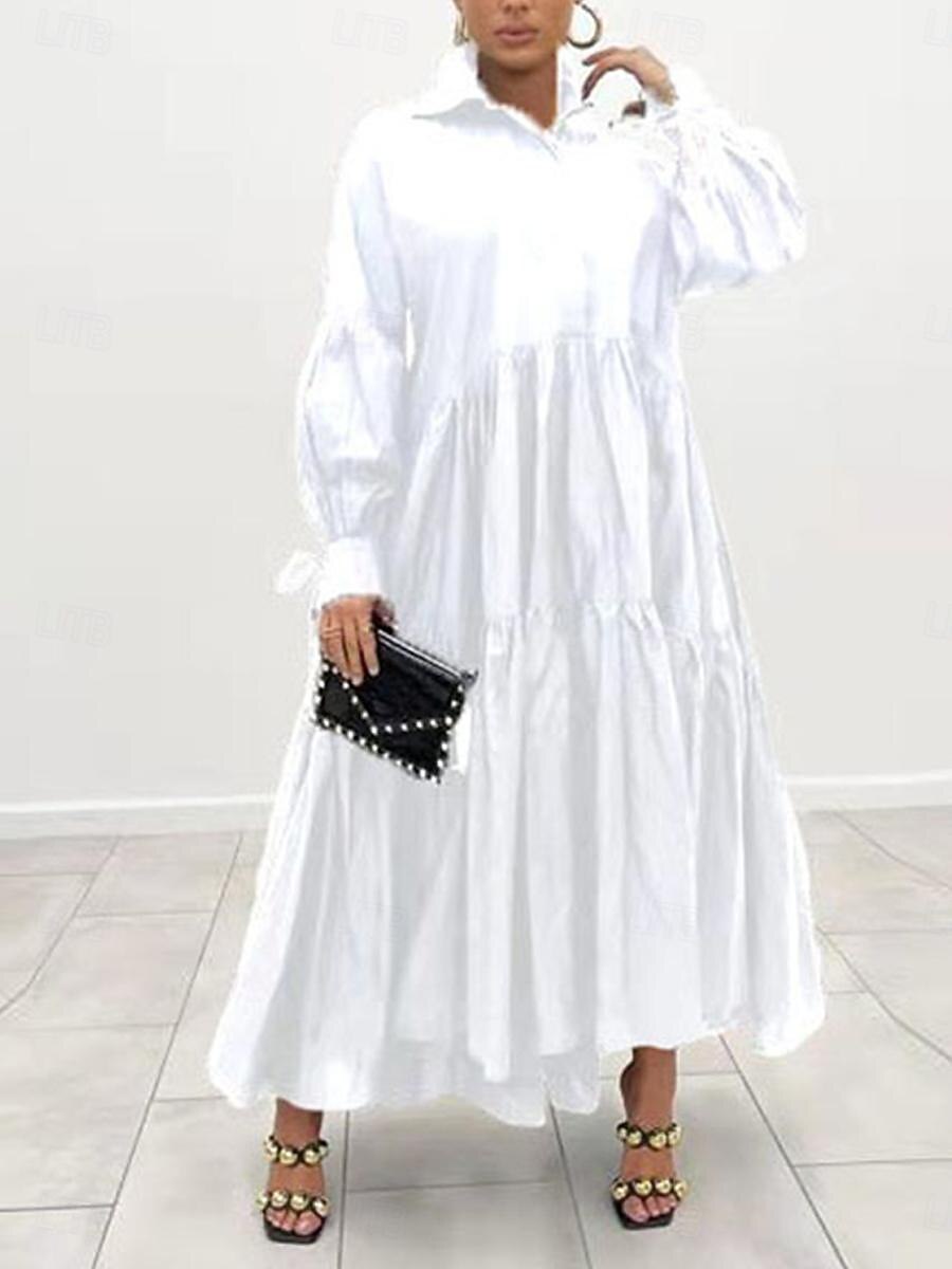 robe noire Robe chemise Femme Robe Maxi A Volants Soirée Travail basique Grande occasion Col de Chemise manche longue Standard Noir Blanche Bleu S M L XL 2XL de 2025 ? $51.99 –P11