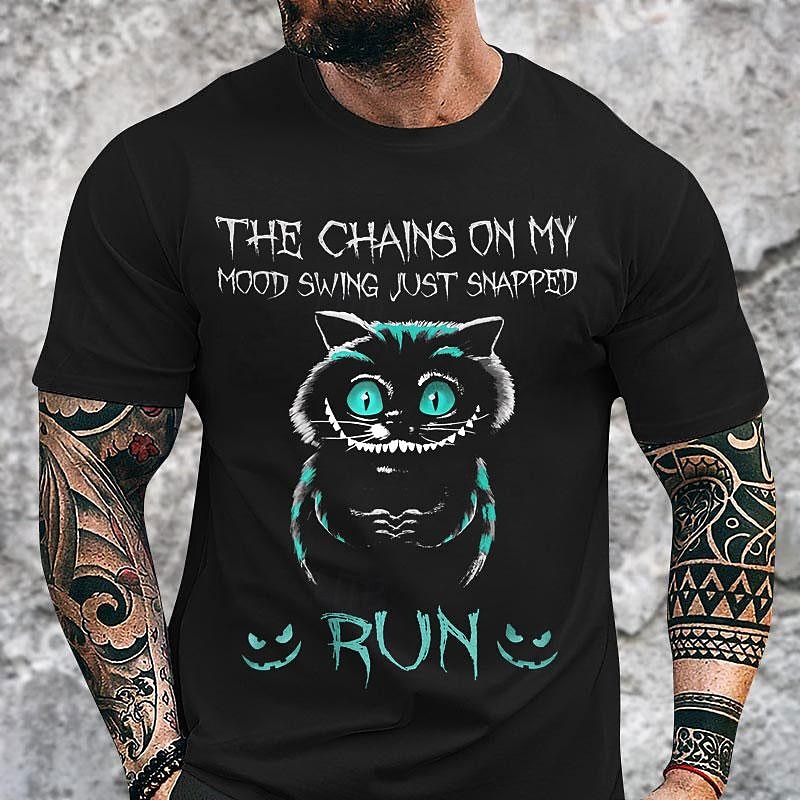 Homens Gato dia das Bruxas impressão de carta Camiseta T-shirt 100% Algodão Manga Curta Gráfico Camisa Preto Azul Escuro Camiseta confortável Rua Esportes Roupas de estilistas de 2025 por $15.99 –P2