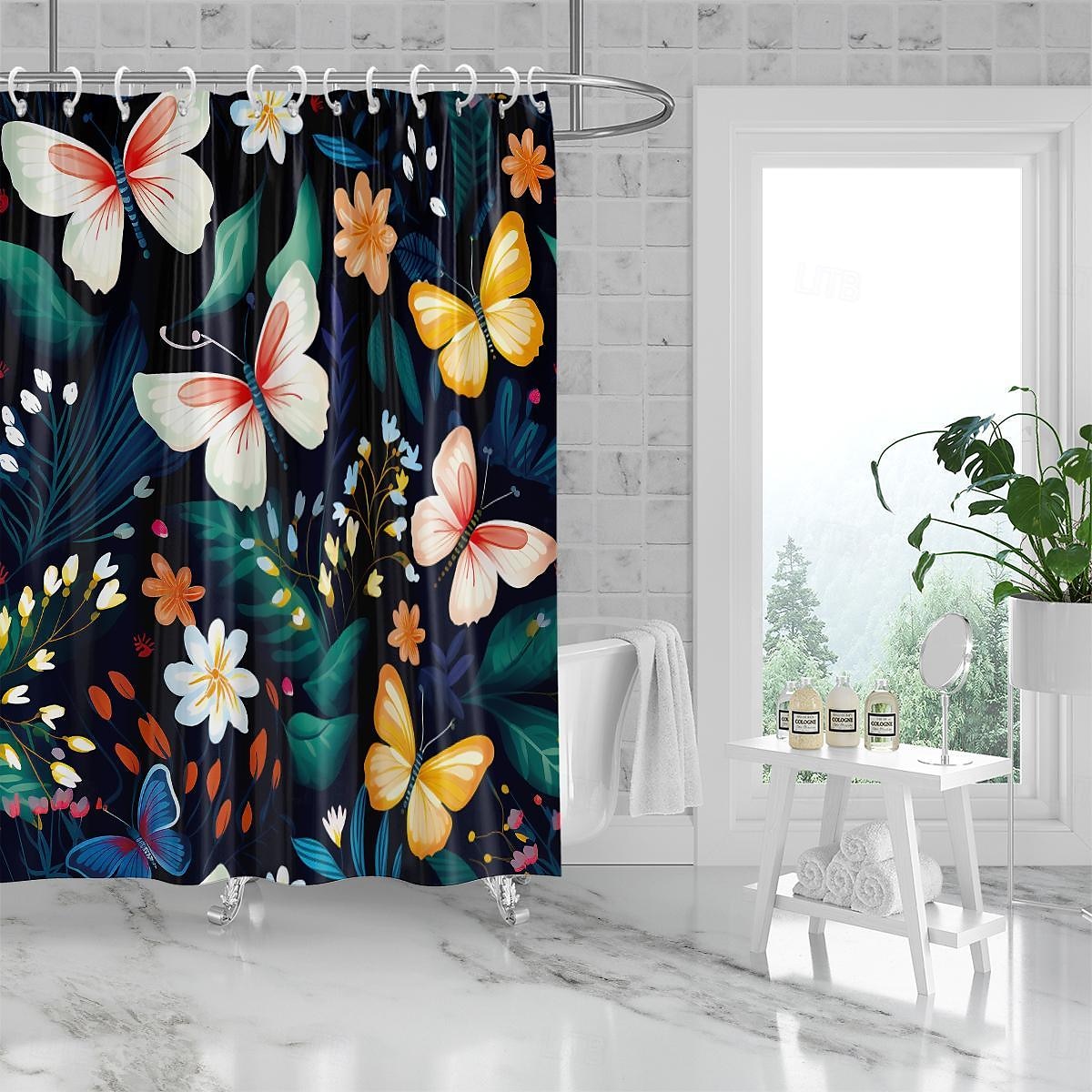 Dusjforheng med kroker 180cm*180cm(70"*70") Polyester Vaskbart Vanntett Plante Blomster Mønster Badekar Dekor 2026 - $28.99 –P6
