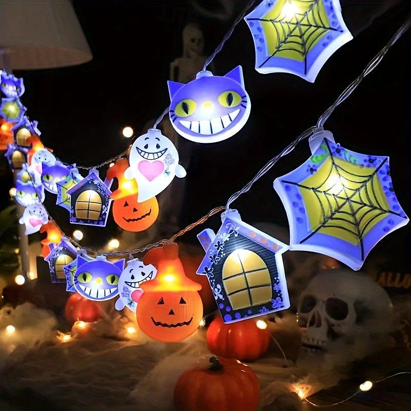 1 pz luci di Halloween 2m10leds scheletro zucca bianca fantasma ragno luci di stringa fantasmi illuminati impermeabile giardino esterno patio ghirlanda lampada per halloween festival atmosfera luce festa decorazione del 2025 a $10.49 –P8