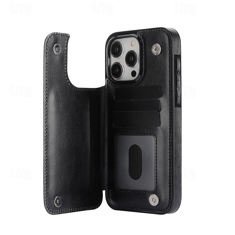 telefon Ügy Kompatibilitás iPhone 16 iPhone 15 Pro Max Plus iPhone 14 13 12 11 Pro Max Plus Mini SE Fekete tok Állvánnyal Mágneses Kártyahely Retro TPU PU bőr 2025 - $16.99 –P10
