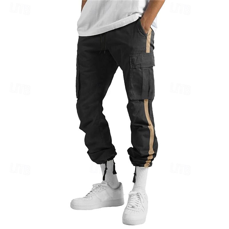 Men's Cargo Pants Cargo Trousers Drawstring Elastic Waist Multi Pocket Stripe Wearable Outdoor Daily Camping & Hiking Fashion Classic Black White 2025 - $26.99 –P16