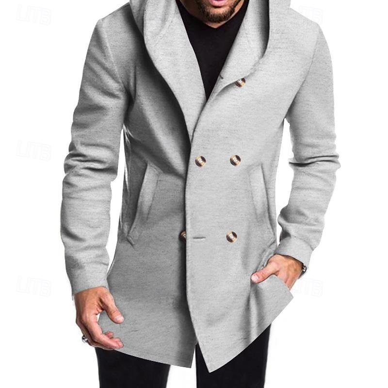 Hombre Peacoat Gabardina Vacaciones Diario Otoño invierno Elastán Suave Ropa de calle Ropa Moda Clásico Plano Bolsillo Con Capucha Botonadura Doble 2025 - $35.99 –P2