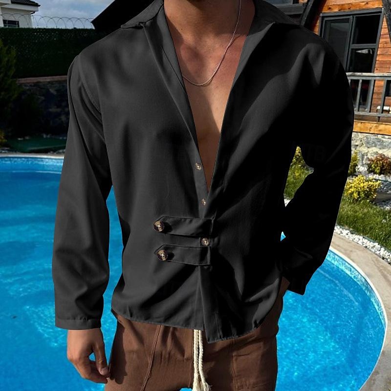 Herren Hemd Sommerhemd Freizeithemd Strandhemd Schwarz Weiß Armeegrün Grau Leicht Blau Langarm Einfach Revers Urlaub Hawaiianisch Button-Down Bekleidung Polyester Mode Lässig Bequem 2025 - $26.99 –P8