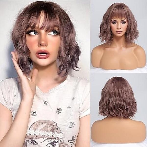 Ombre Blonde Wigs for Women Short Wavy Wig with Bangs Ash Blonde Bob Wig with Dark Roots Medium Length Natural Synthetic Hair for Daily Party& Cosplay Halloween Wigs 2025 - $18.49 –P3