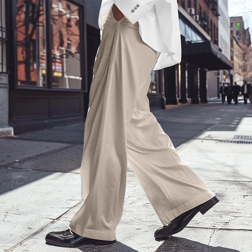 Men's Dress Pants Linen Pants Trousers Summer Pants Beach Pants Front Pocket Pleats Straight Leg Plain Comfort Breathable Full Length Casual Daily Holiday Fashion Basic Black White Micro-elastic 2025 - $25.99 –P5