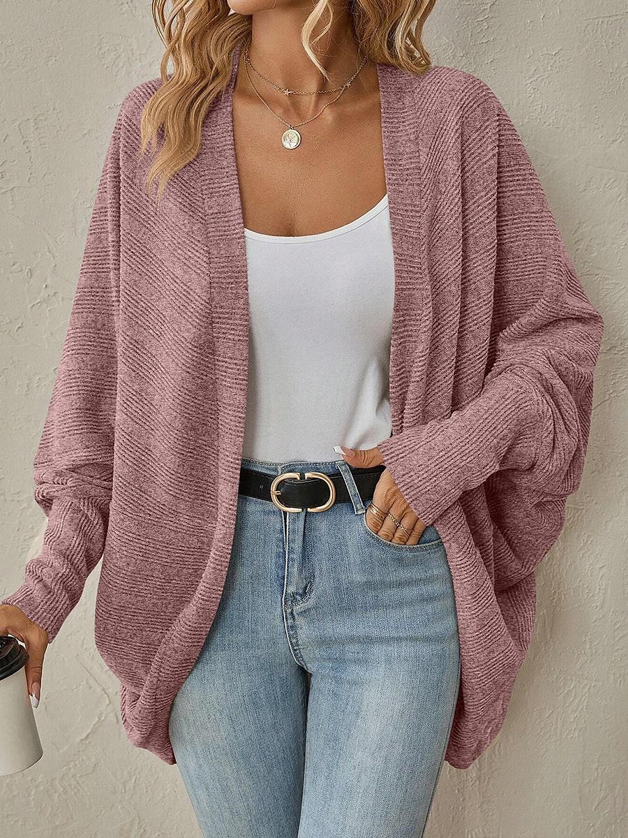 Damen Cardigan-Mantel Brautkleider schlicht Feste Farbe Gerippt Öffnung vorne Strick Fledermaus Ärmel Langarm Normale Oberteile Stricken Täglich Rosa Blau Frühling Herbst 2025 - $51.99 –P4