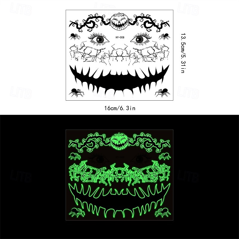 12 bucăți autocolant de tatuaj amuzant de groază de Halloween, care strălucește în întuneric, autocolant pentru față, autocolant rezistent la apă pentru cicatrice de păianjen 3d 2025 - $21.99 –P9