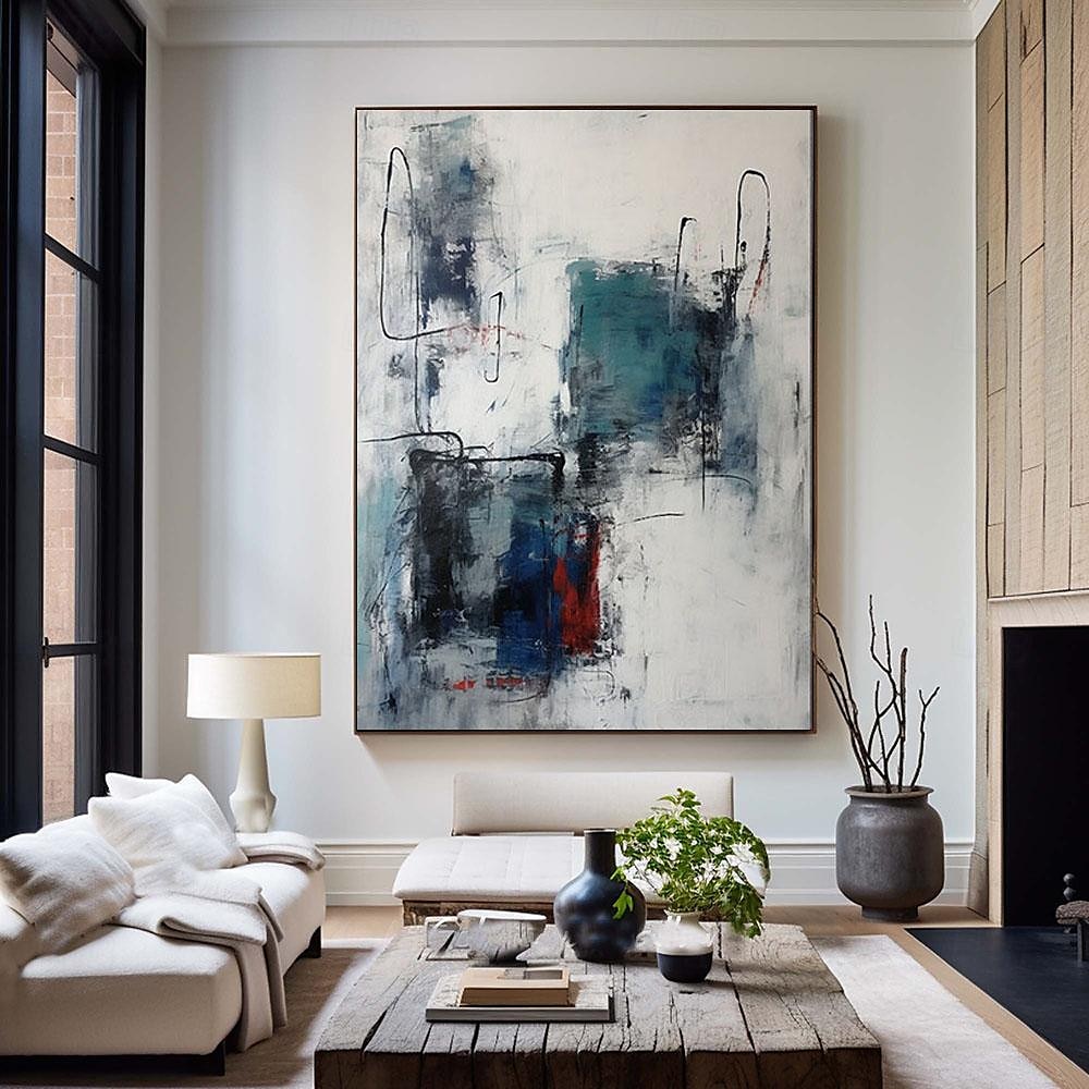 handgemachtes blaues und rotes abstraktes Gemälde handgemachtes minimalistisches Gemälde auf Leinwand Gemälde moderne abstrakte Wandkunst Malerei handgemalt Wabi-Sabi Kunst Büro Gemälde Wandkunst 2025 - $116.99 –P7
