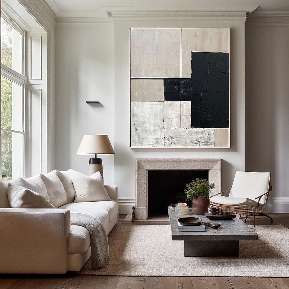 peinture à l'huile minimaliste beige et noire art mural fait main peinture texturée beige art mural wabi-sabi peinture minimaliste beige peinture neutre pour la décoration du salon de 2025 ? $108.99 –P6
