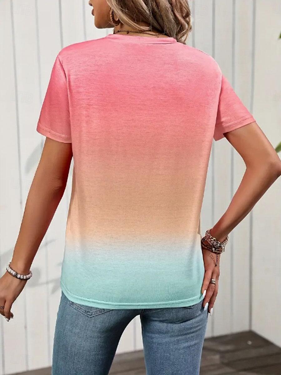dame t-skjorte uformell gradient print kortermet vanlige topper rund hals daglig blå lilla grønn regnbue sommer 2025 - $19.99 –P2