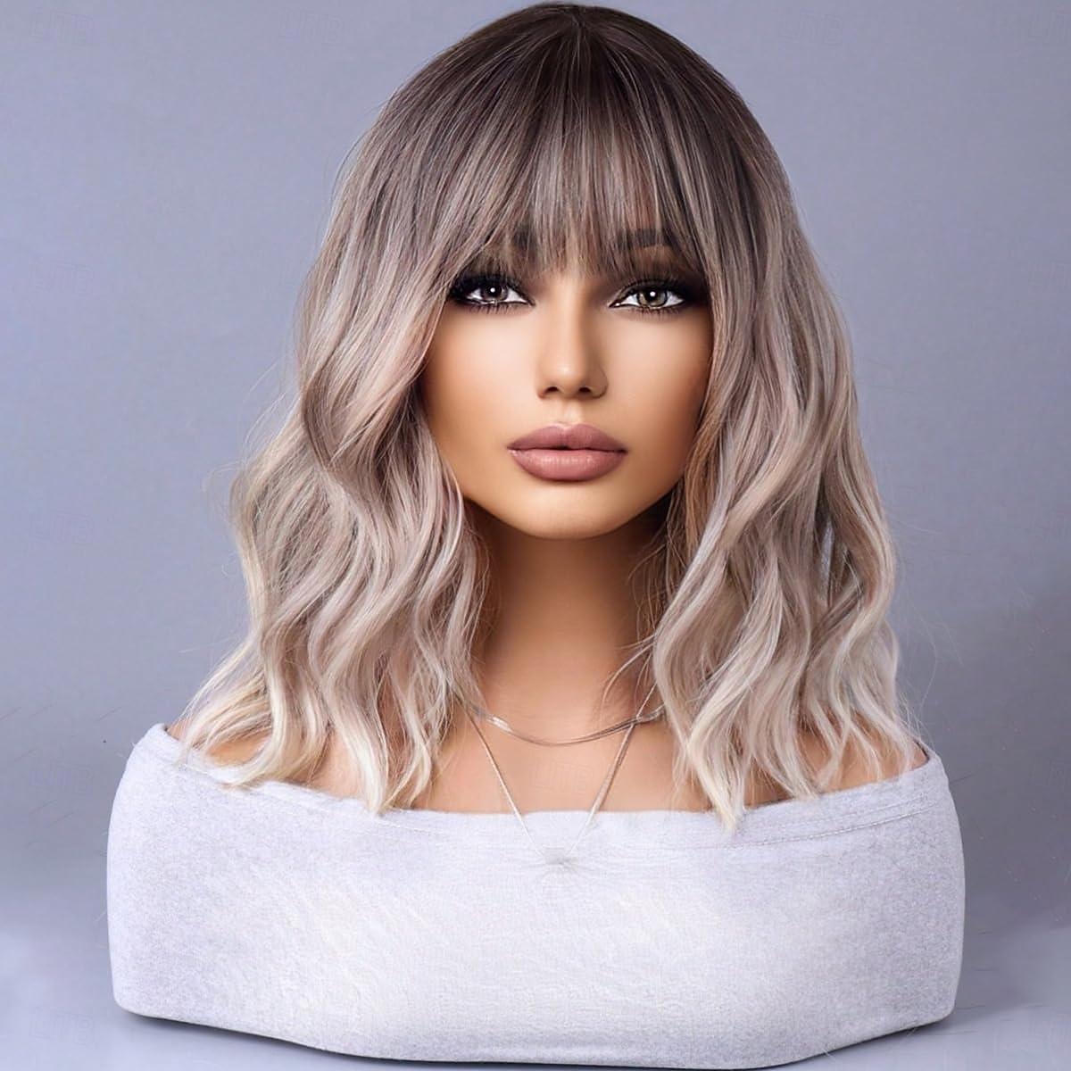 Szőke Ombre Paróka Rövid Bob Paróka Rövid Göndör Hullámos Paróka Frufrukkal Nőknek Hőálló Szintetikus Haj Parókák Mindennapi Használatra Cosplay Paróka Paróka Sapkával Halloween Parókák 2025 - $20.99 –P1