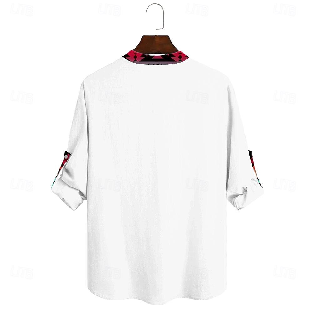 Men's Shirt Button Up Shirt Long Sleeve Tribal Fashion Casual Vacation Causal Casual Summer Spring & Fall Stand Collar Buttons Print White Yellow Blue Gray 2025 - $24.99 –P2